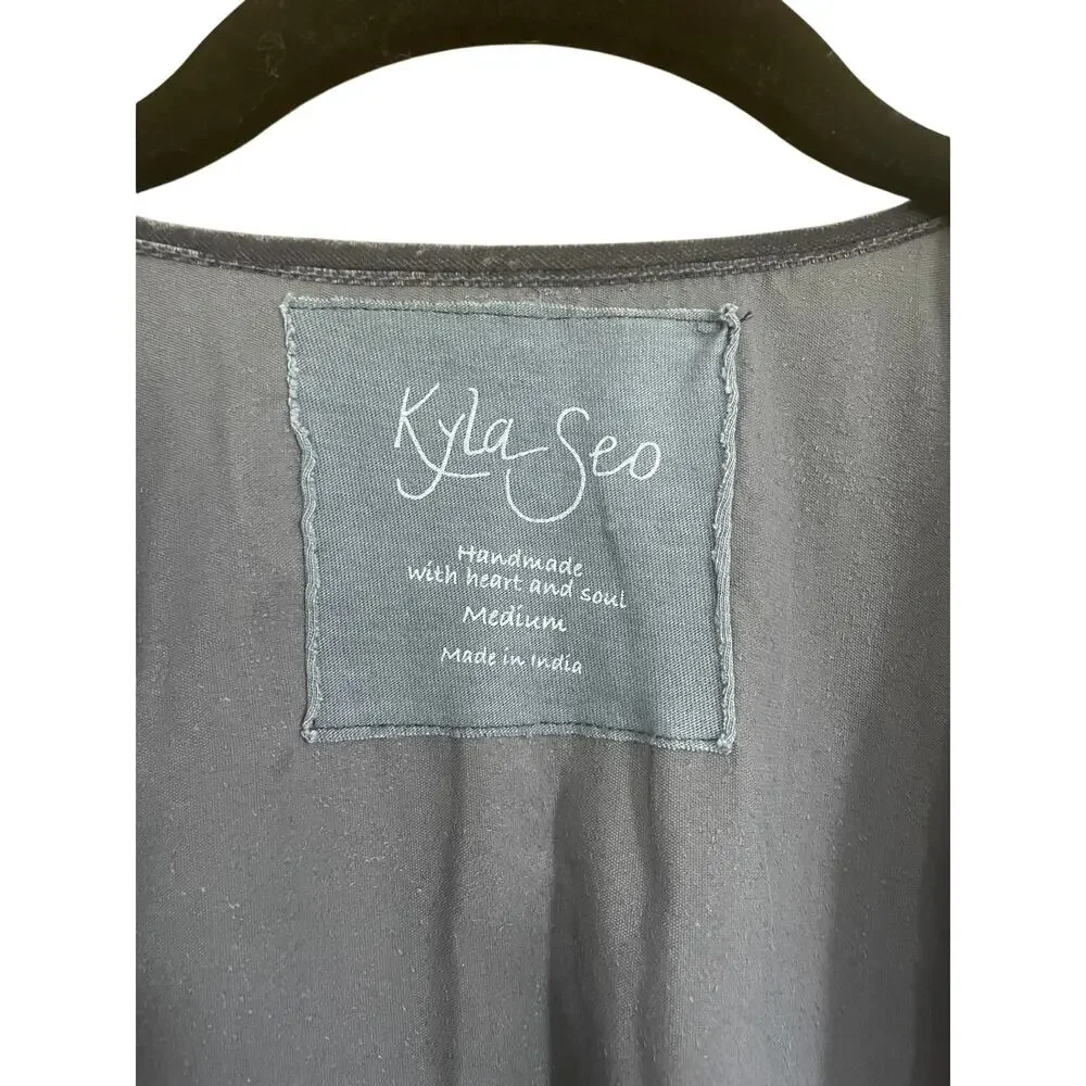 Kyla Seo Velvet Draped Kimono Jacket Gray Purple Boho Artsy Size Medium